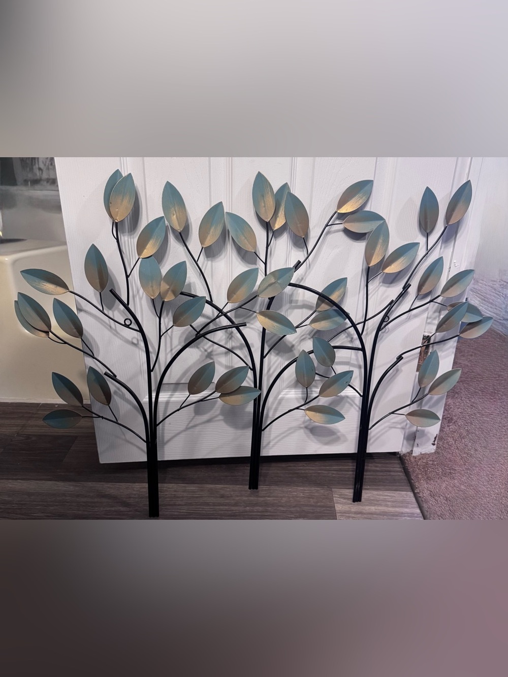 Metal Leaf Wall Art Panel in Blue-Green and Gold - Brand Unspecified